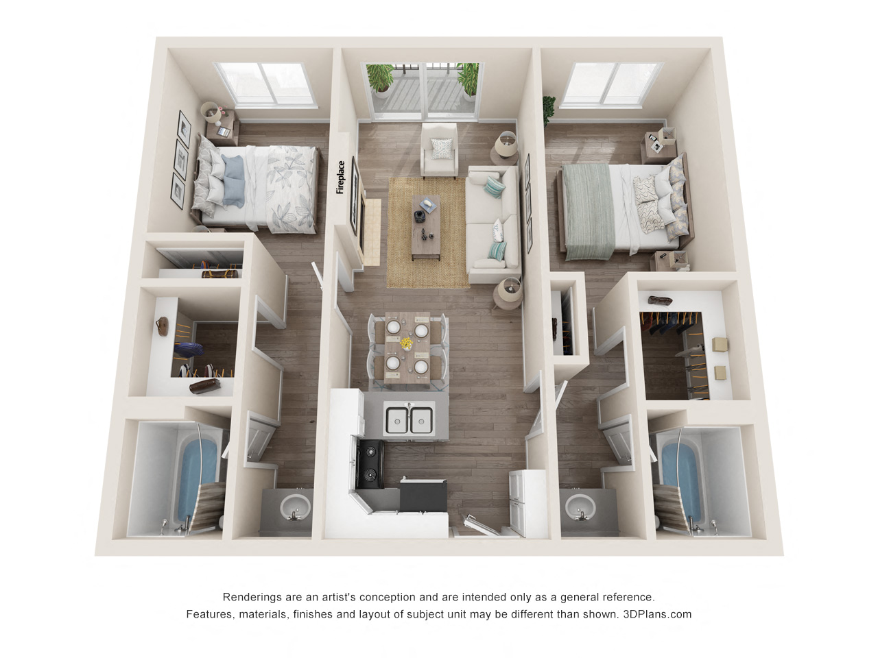 Floor plan for 2 beds, 2 baths, 1080 sqft